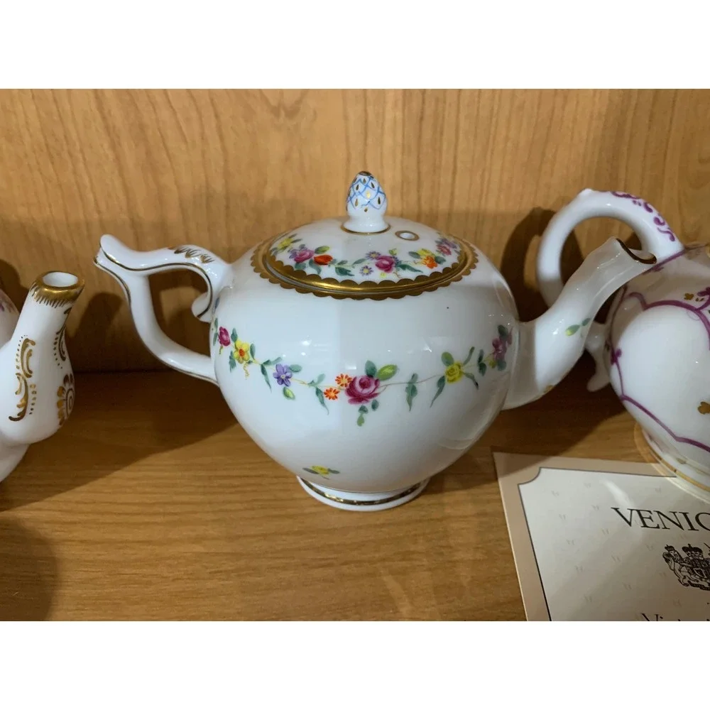 Franklin Mint Rare Porcelain Teapot Cottage French Country Minimalist Luxe 11 pc